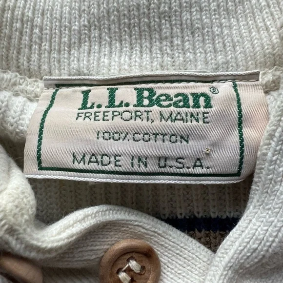 L.L. Bean Men's Cream and Black Striped Crewneck Sweater 100% cotton preppy M - Picture 7 of 9